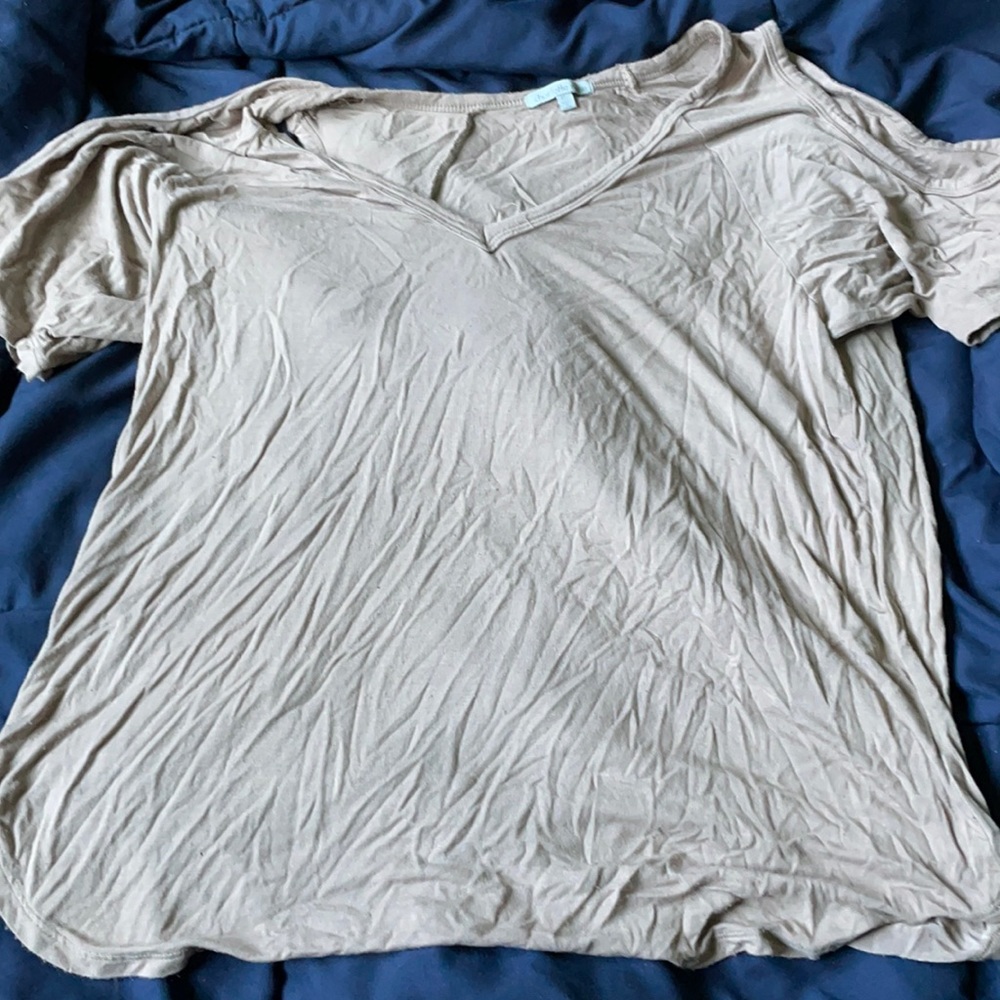 Beige cutout shoulder top